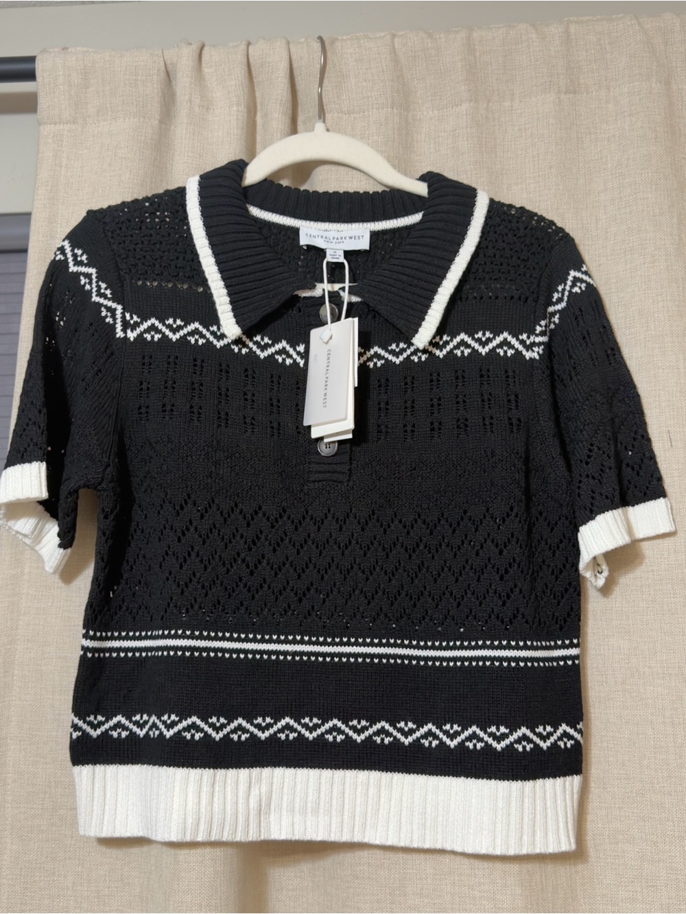 Central Park West Black Knit Polo with White Trim - Picture 5 of 6
